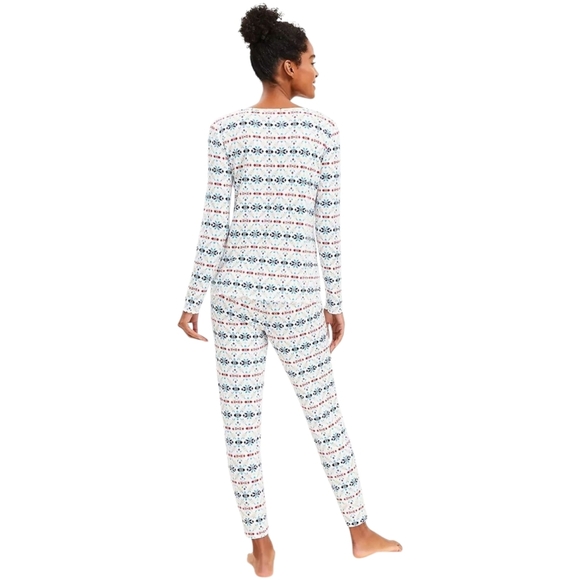 Ann Taylor LOFT Pajama Pants Set Holiday Snowflake Fair Isle Long Sleeve Small - Picture 2 of 8